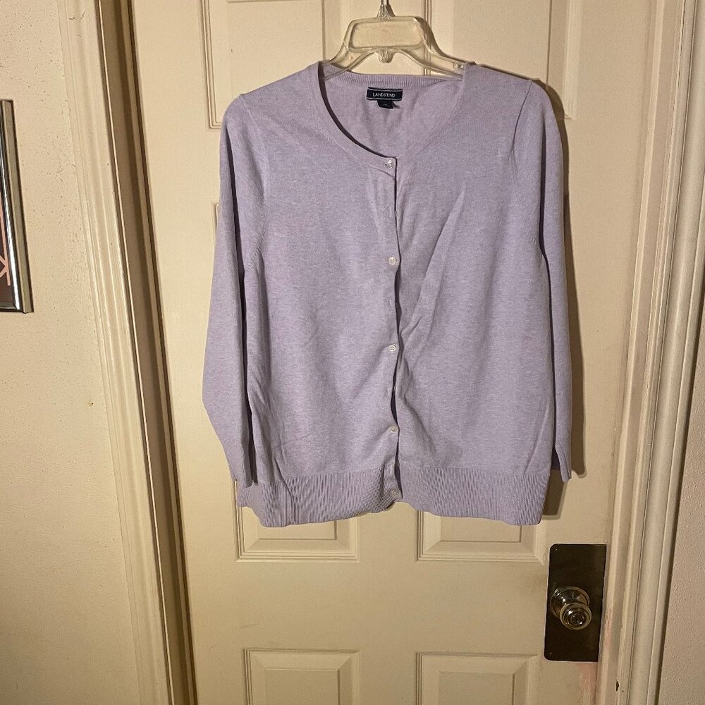 Lands' End Lavender Cardigan Lightweight Fine-Knit Design